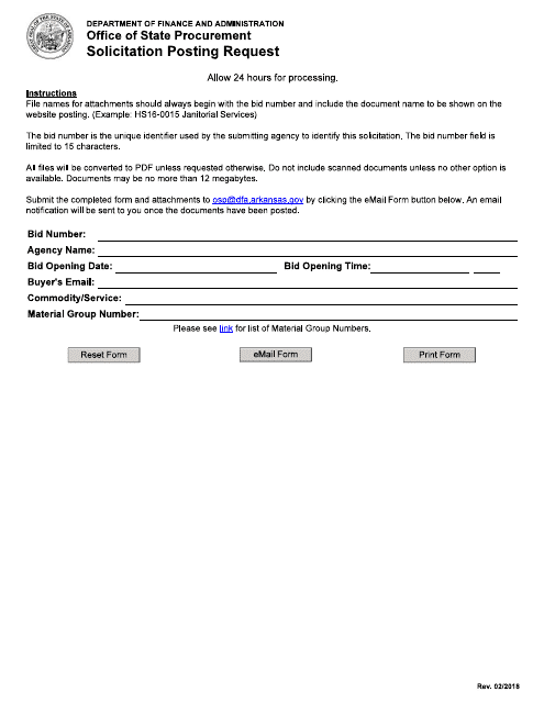 Solicitation Posting Request Form - Arkansas Download Pdf