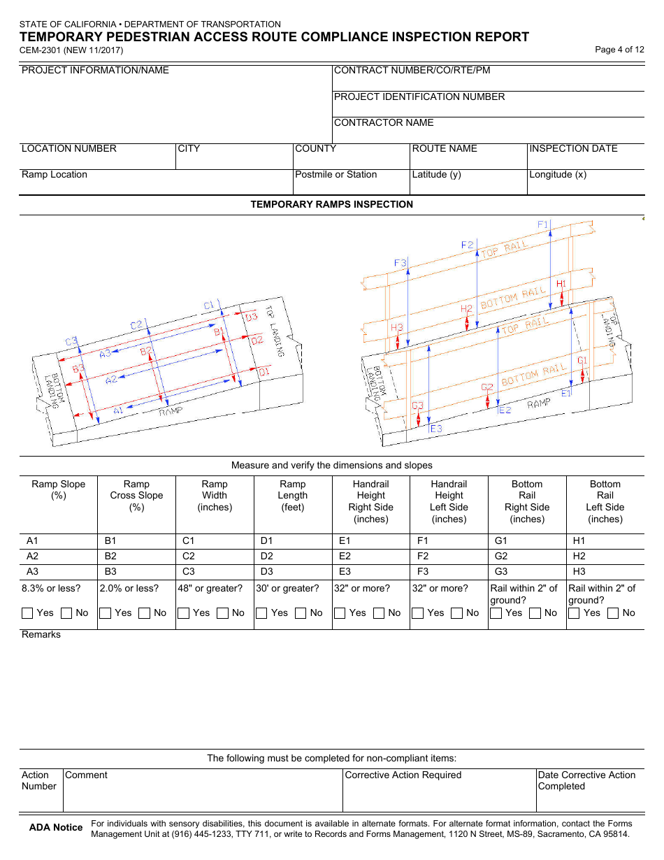 Form CEM-2301 Temporary Pedestrian Access Route Compliance Inspection Report - California, Page 4
