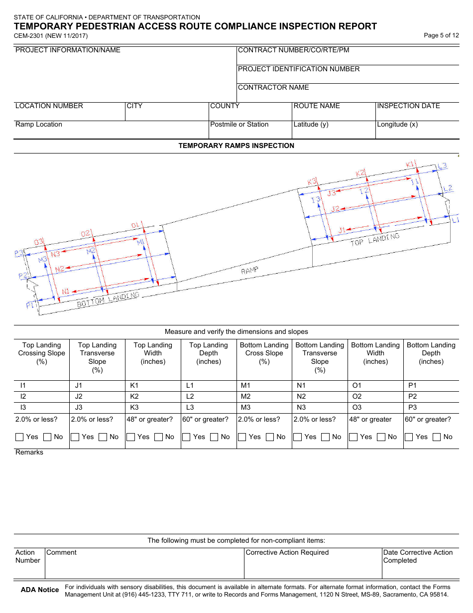 Form CEM-2301 Temporary Pedestrian Access Route Compliance Inspection Report - California, Page 5