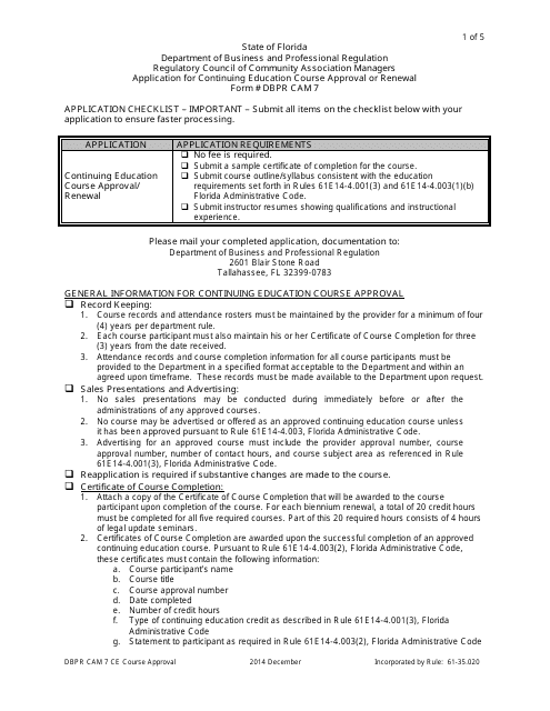 Application for Continuing Education Course Approval or Renewal - Florida Download Pdf