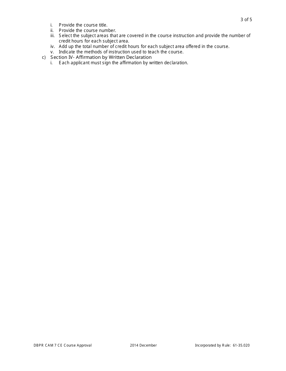 Application for Continuing Education Course Approval or Renewal - Florida, Page 3