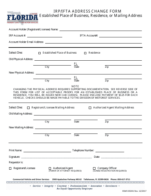 Form HSMV85041  Printable Pdf