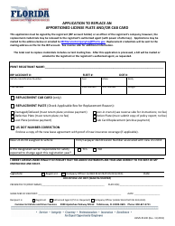 Form HSMV85100 Application to Replace an Apportioned License Plate and/or Cab Card - Florida