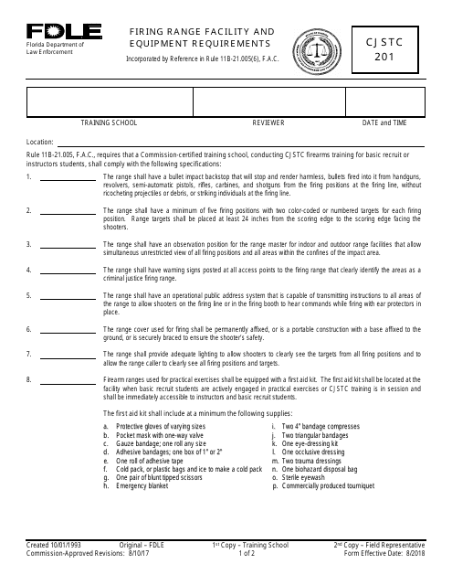 Form CJSTC-201 Firing Range Facility and Equipment Requirements - Florida