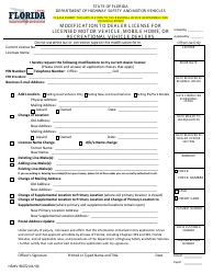 Form HSMV86072 Modification to Dealer License for Licensed Motor Vehicle, Mobile Home, or Recreational Vehicle Dealers - Florida