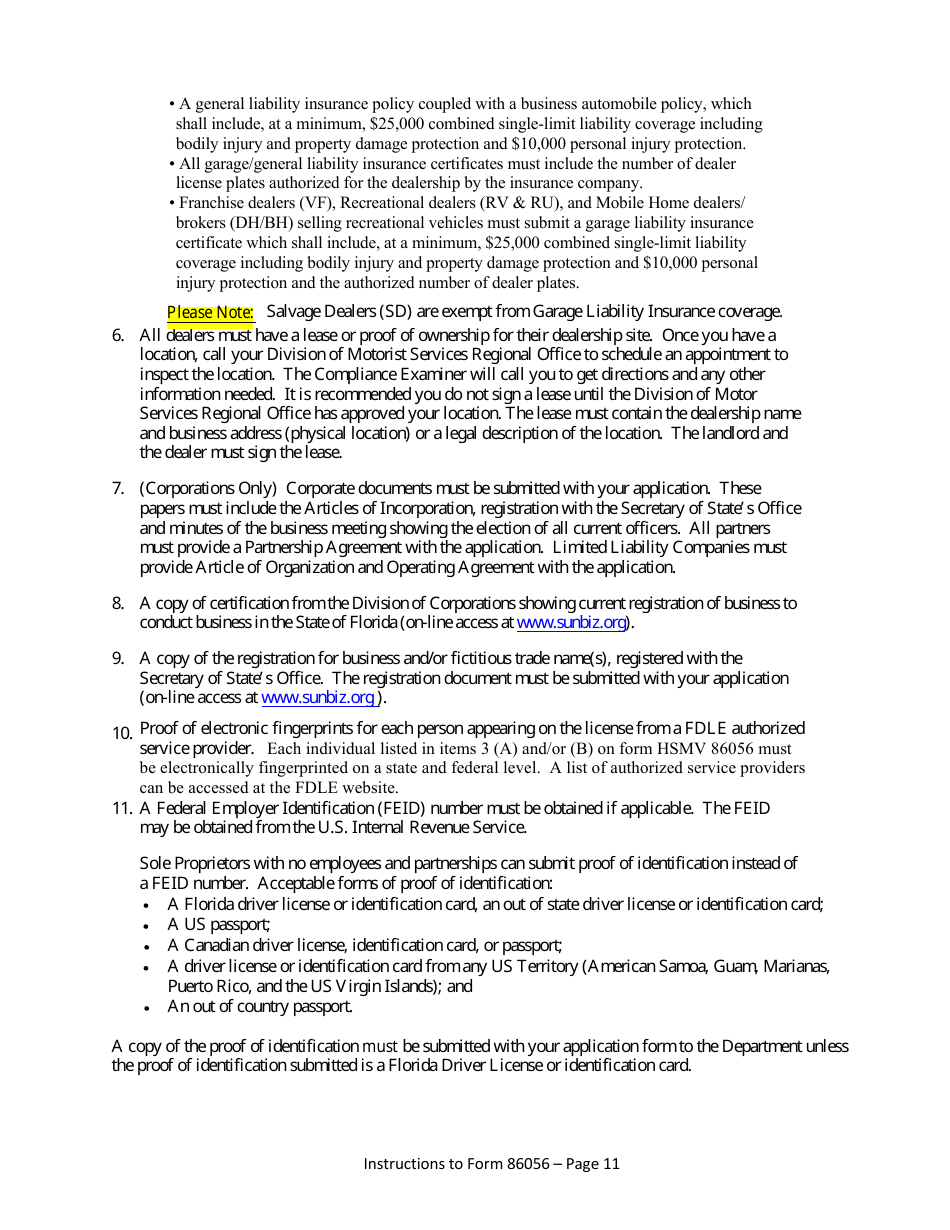 Form HSMV86056 Application for a License as a Motor Vehicle, Mobile Home or Recreational Vehicle Dealer - Florida, Page 17