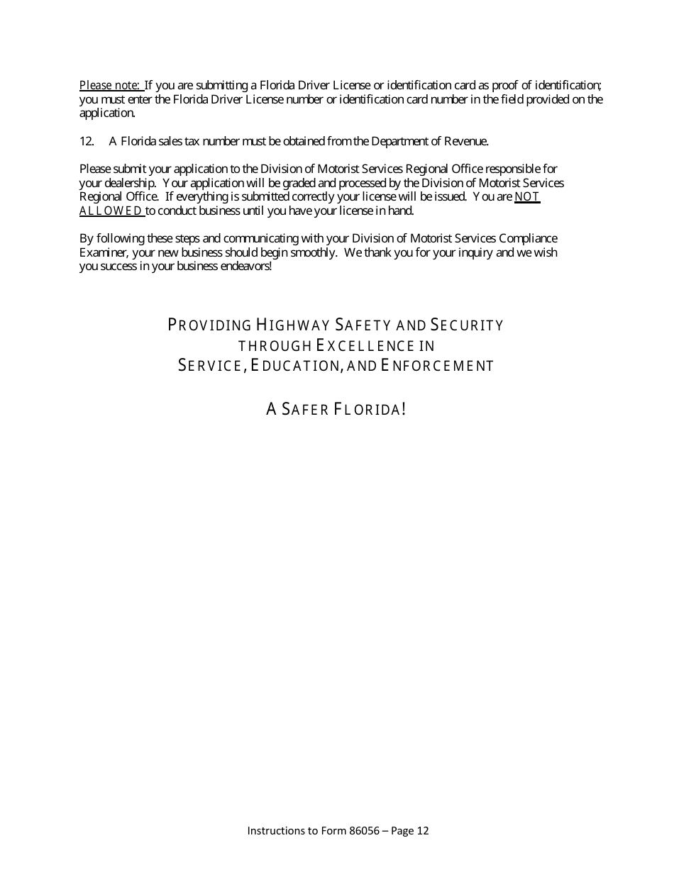Form HSMV86056 Application for a License as a Motor Vehicle, Mobile Home or Recreational Vehicle Dealer - Florida, Page 18