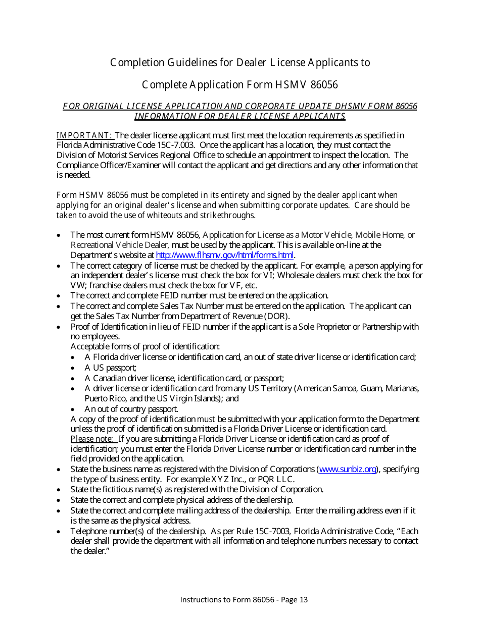 Form HSMV86056 Application for a License as a Motor Vehicle, Mobile Home or Recreational Vehicle Dealer - Florida, Page 19