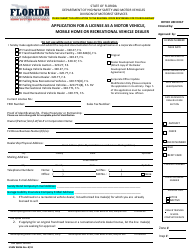 Form HSMV86056 Application for a License as a Motor Vehicle, Mobile Home or Recreational Vehicle Dealer - Florida