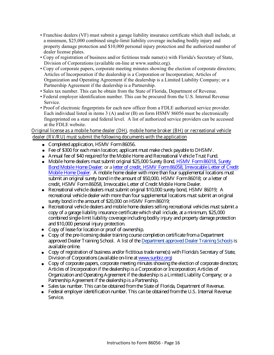 Form HSMV86056 Application for a License as a Motor Vehicle, Mobile Home or Recreational Vehicle Dealer - Florida, Page 22