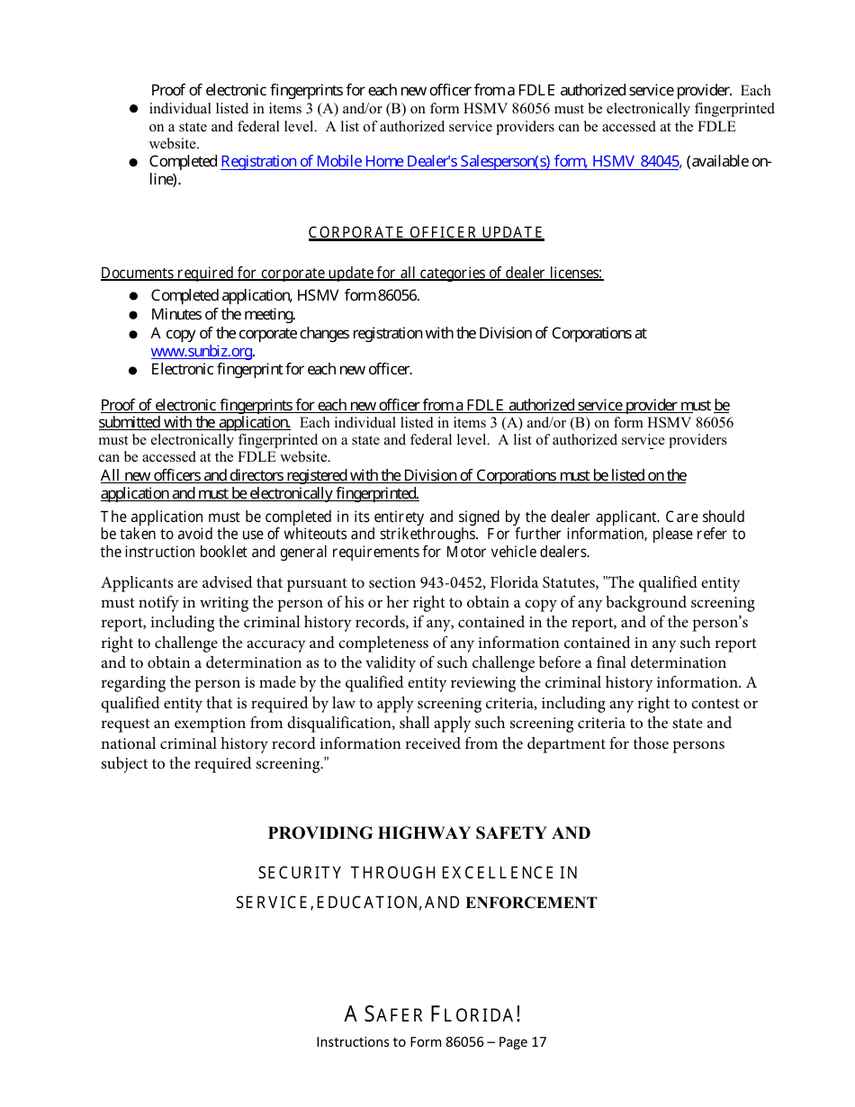 Form HSMV86056 Application for a License as a Motor Vehicle, Mobile Home or Recreational Vehicle Dealer - Florida, Page 23