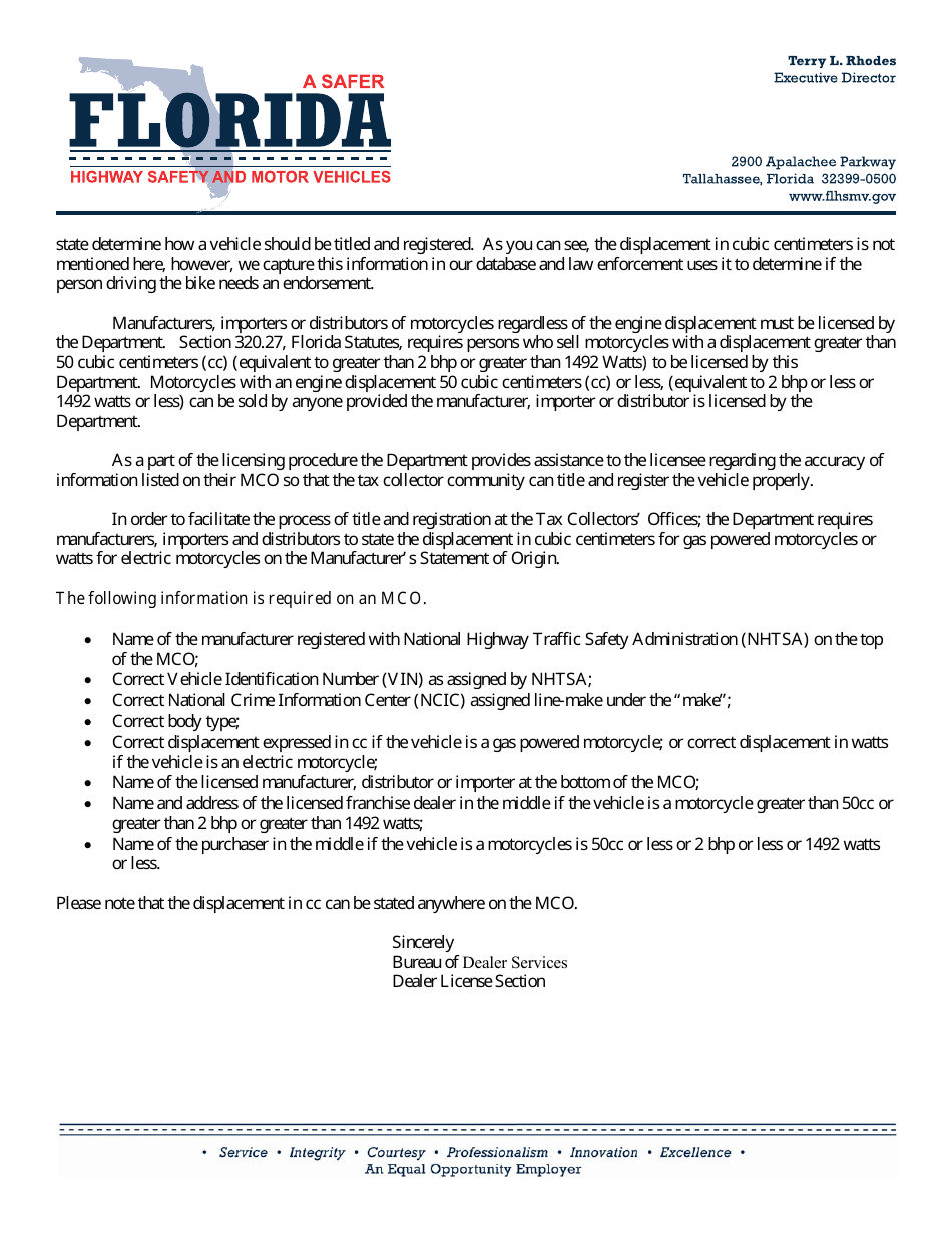 Form HSMV84256 Application for a License as a Motor Vehicle or Recreational Vehicle Manufacturer, Importer, or Distributor or a Mobile Home Manufacturer - Florida, Page 15