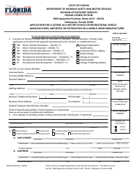 Form HSMV84256 Application for a License as a Motor Vehicle or Recreational Vehicle Manufacturer, Importer, or Distributor or a Mobile Home Manufacturer - Florida