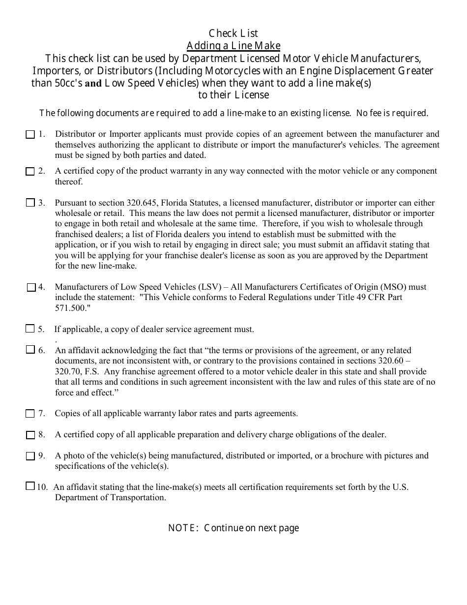 Form HSMV84256 Application for a License as a Motor Vehicle or Recreational Vehicle Manufacturer, Importer, or Distributor or a Mobile Home Manufacturer - Florida, Page 30