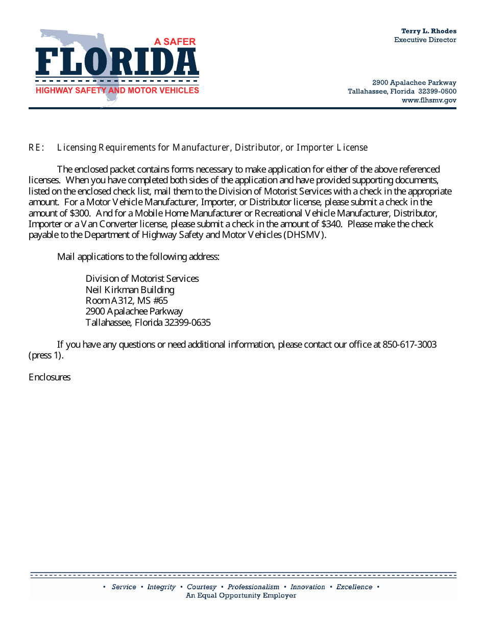 Form HSMV84256 Application for a License as a Motor Vehicle or Recreational Vehicle Manufacturer, Importer, or Distributor or a Mobile Home Manufacturer - Florida, Page 3
