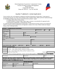 &quot;Quality Trademark License Application Form&quot; - Maine