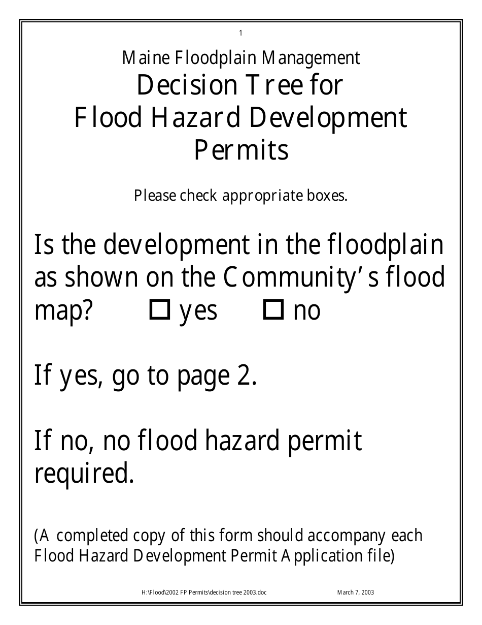 Decision Tree for Flood Hazard Development Permits - Maine, Page 1