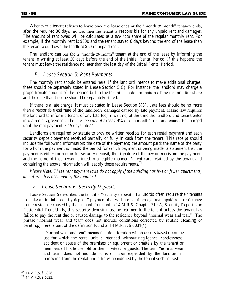 Attorney Generals Model Landlord-Tenant Lease - Maine, Page 10