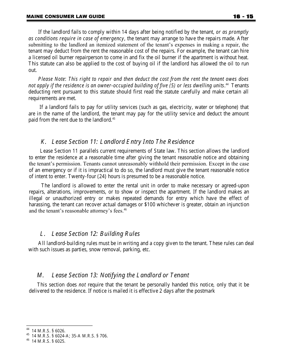 Attorney Generals Model Landlord-Tenant Lease - Maine, Page 15
