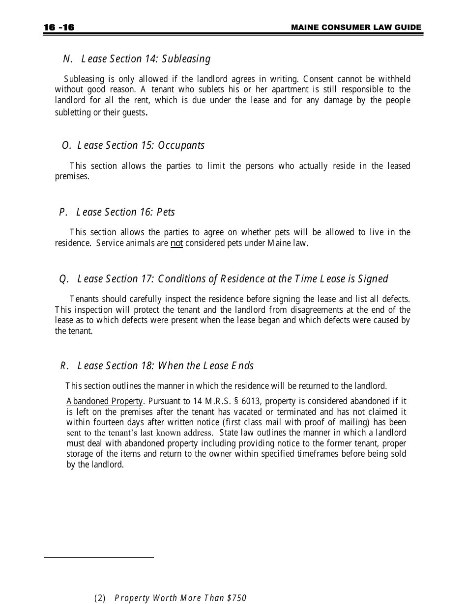 Attorney Generals Model Landlord-Tenant Lease - Maine, Page 16