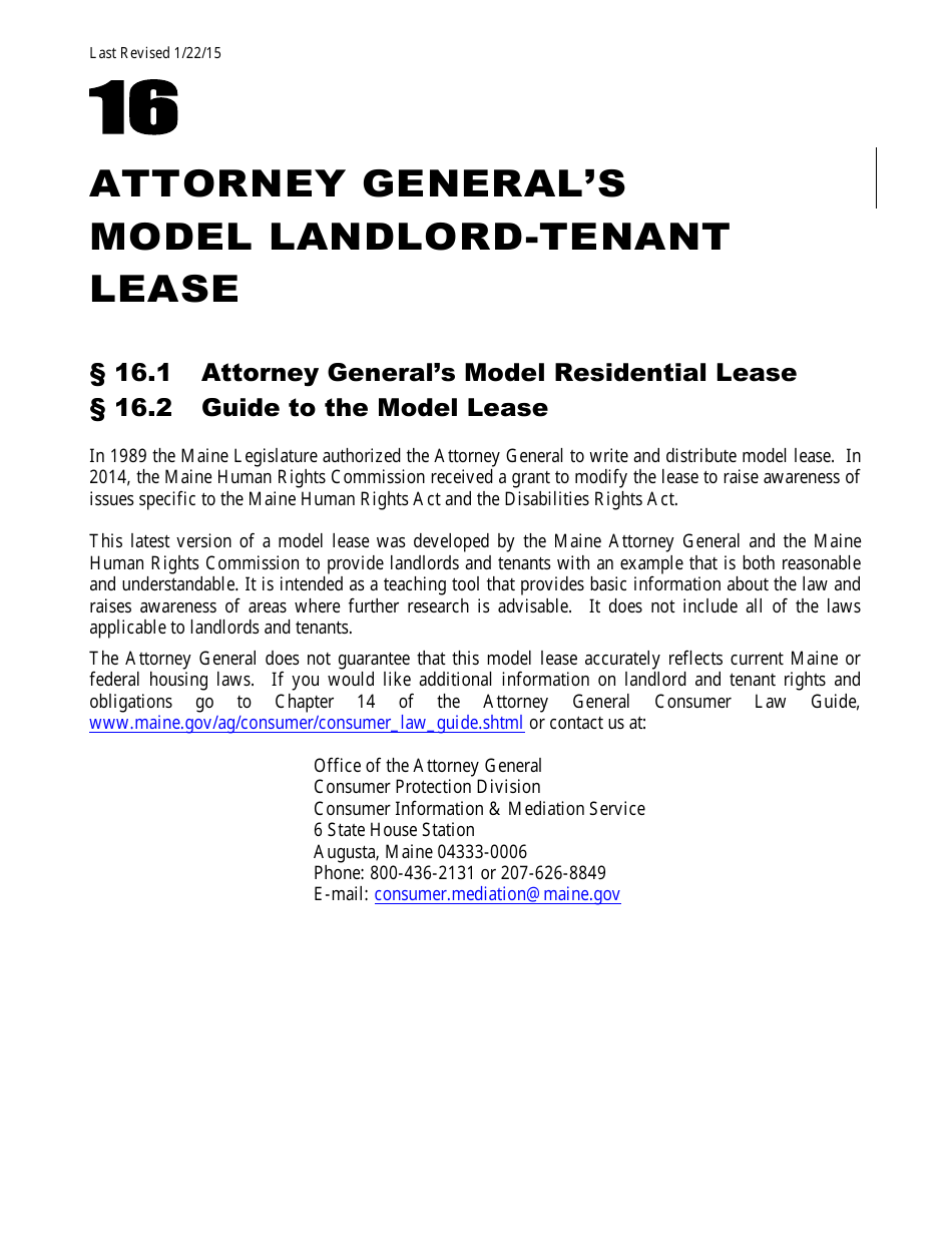 Attorney Generals Model Landlord-Tenant Lease - Maine, Page 1