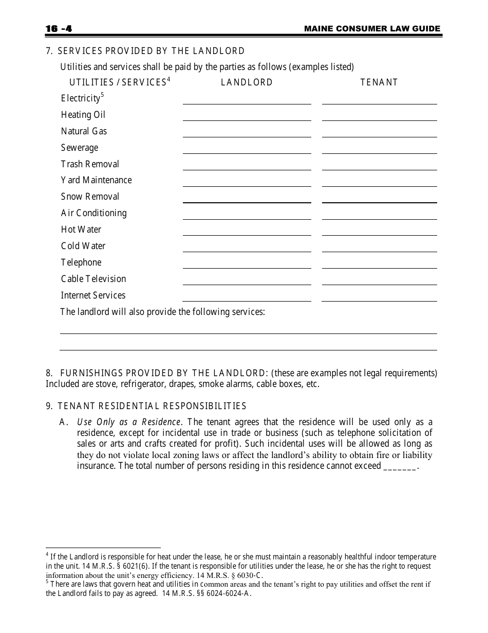 Attorney Generals Model Landlord-Tenant Lease - Maine, Page 4