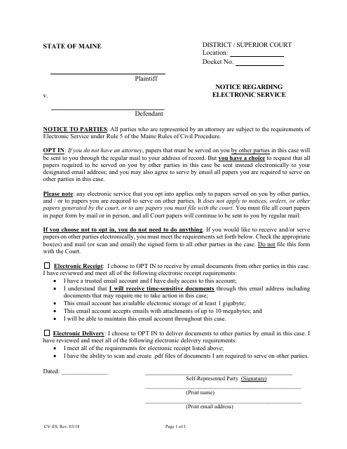 Form CV-ES  Printable Pdf