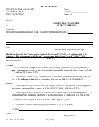 Document preview: Form CV-CR-JV-166 Motion for Transcript at State Expense - Maine