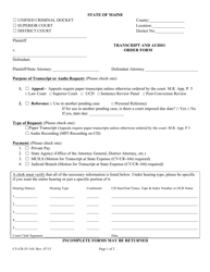 Document preview: Form CV-CR-JV-165 Transcript and Audio Order Form - Maine
