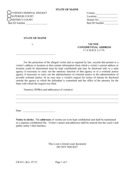 Document preview: Form CR-011 Victim Confidential Address - Maine