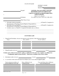 Document preview: Form FM-187 Answer and Counterclaim for Determination of Parentage, Parental Rights & Responsibilities, Child Support - Maine