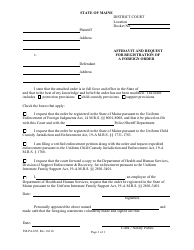 Document preview: Form FM-PA-058 Affidavit and Request for Registration of a Foreign Order - Maine