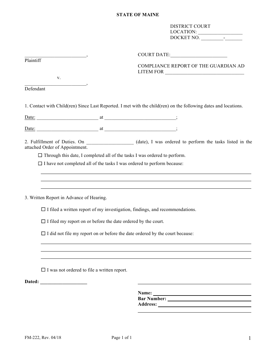 Form FM-222 - Fill Out, Sign Online and Download Fillable PDF, Maine ...