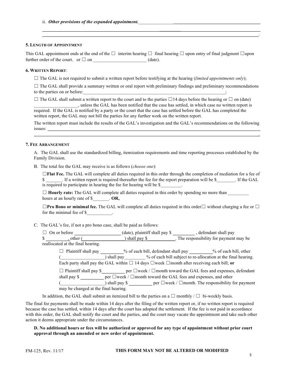 Form FM-125 Order Appointing Guardian Ad Litem - Maine, Page 3