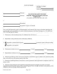 Document preview: Form FM-216 Uncontested Joint Petition for Pre- Birth Determination of Parentage - Maine