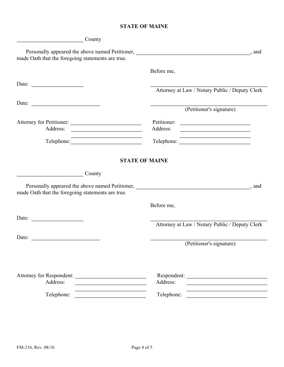 Form FM-216 Uncontested Joint Petition for Pre- Birth Determination of Parentage - Maine, Page 4