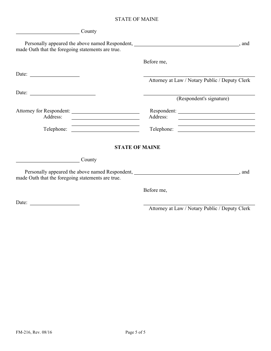 Form FM-216 Uncontested Joint Petition for Pre- Birth Determination of Parentage - Maine, Page 5
