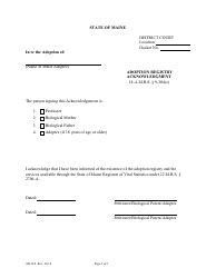 Form AD-010 &quot;Adoption Registry Acknowledgment&quot; - Maine