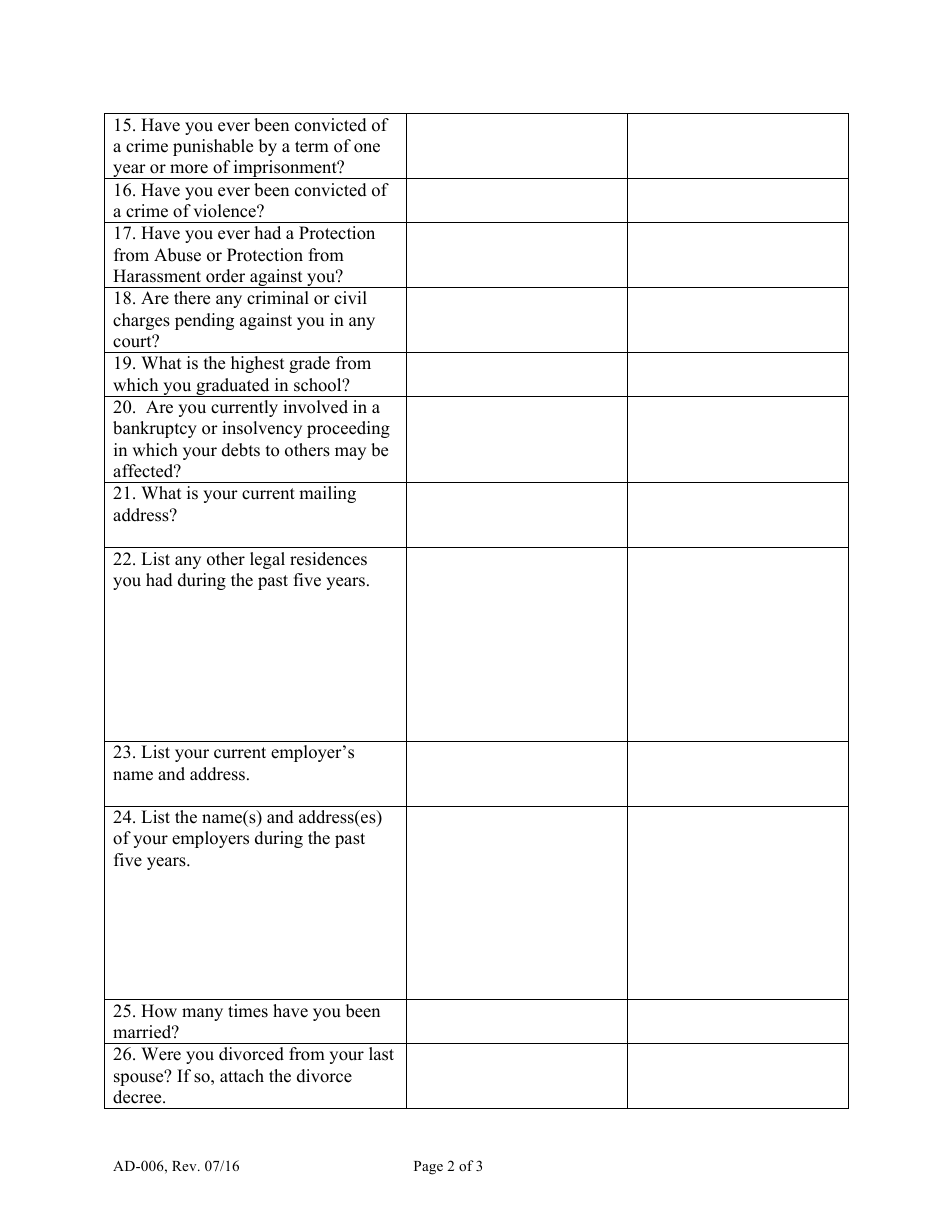 Form AD-006 Confidential Statement to Accompany Petition for Adoption - Maine, Page 2