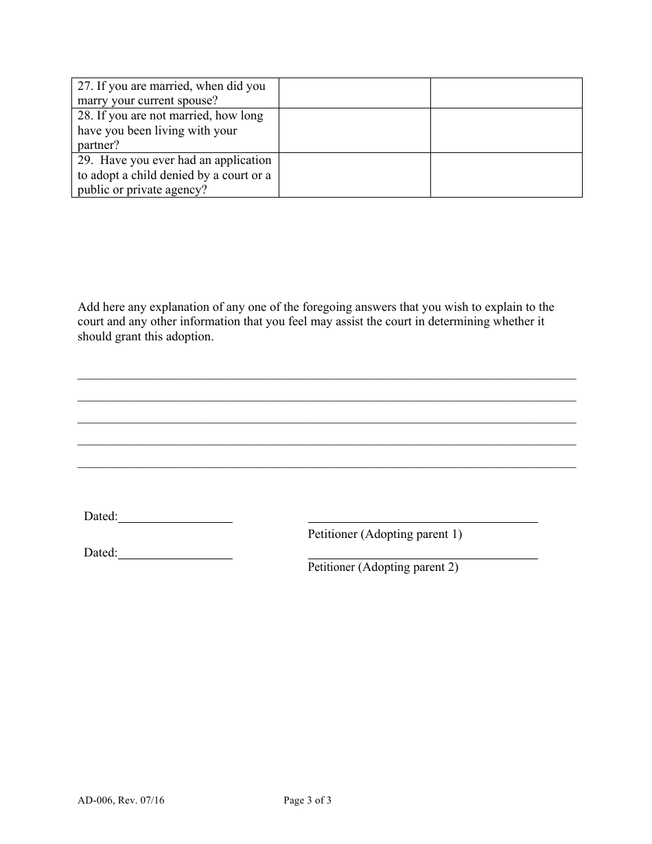 Form AD-006 Confidential Statement to Accompany Petition for Adoption - Maine, Page 3