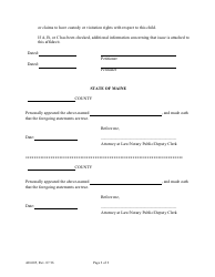Form AD-005 Child Custody Affidavit - Maine, Page 2