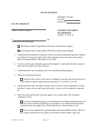 Form AD-013 &quot;Consent of Parent to Adoption&quot; - Maine