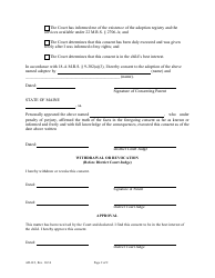 Form AD-013 Consent of Parent to Adoption - Maine, Page 2