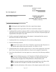 Form AD-014 Consent of Parent to Adoption (Outside the State of Maine) - Maine
