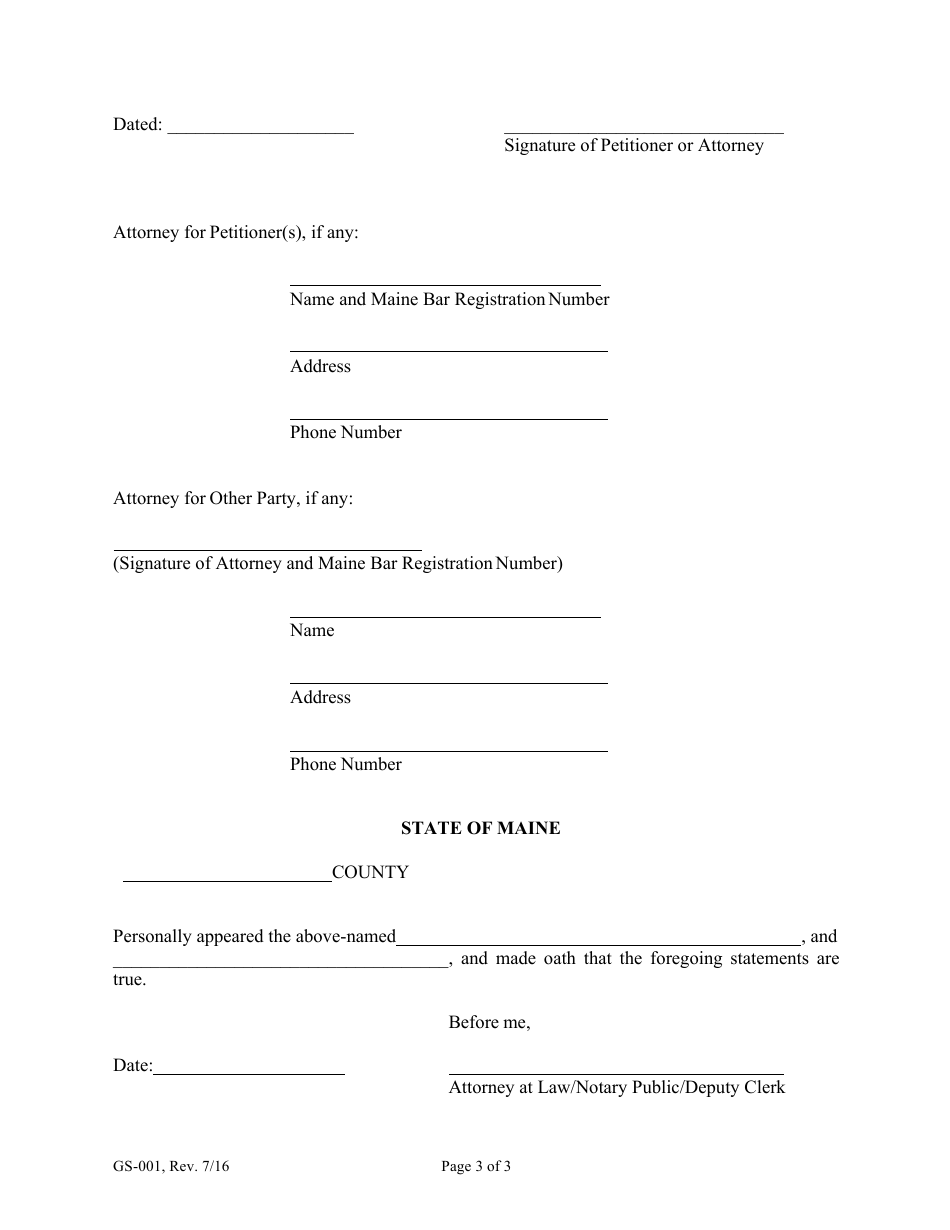 Form GS-001 Petition for Appointment of Temporary Guardian of Minor - Maine, Page 3