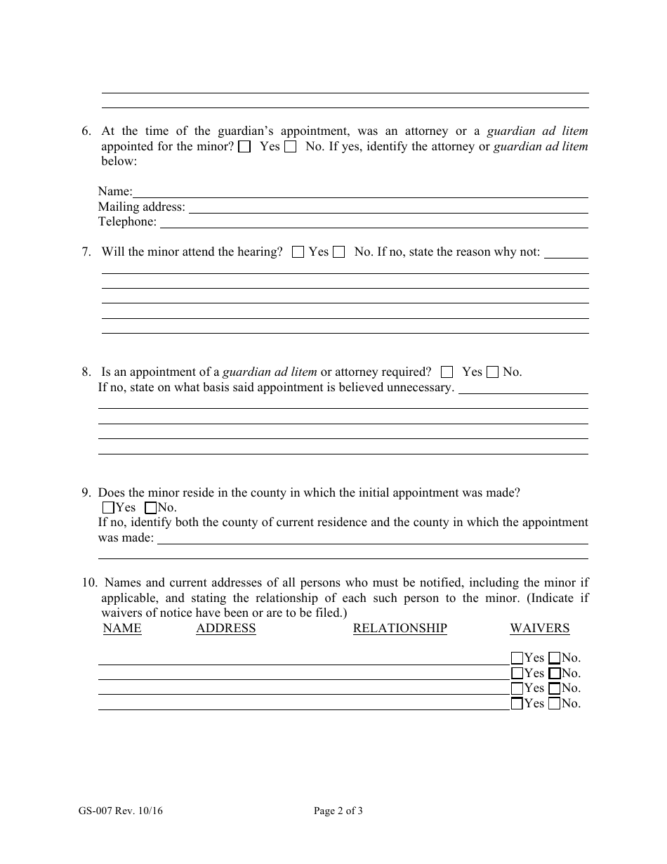 Form GS-007 Petition for Termination of Guardianship / Removal of Guardian / Resignation of Guardian - Maine, Page 2