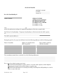 Document preview: Form GS-010 Child Custody Affidavit in Support of Appointment of Guardian of a Minor - Maine