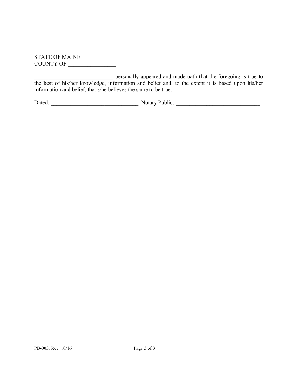 Form PB-003 Jurisdictional Affidavit - Maine, Page 3