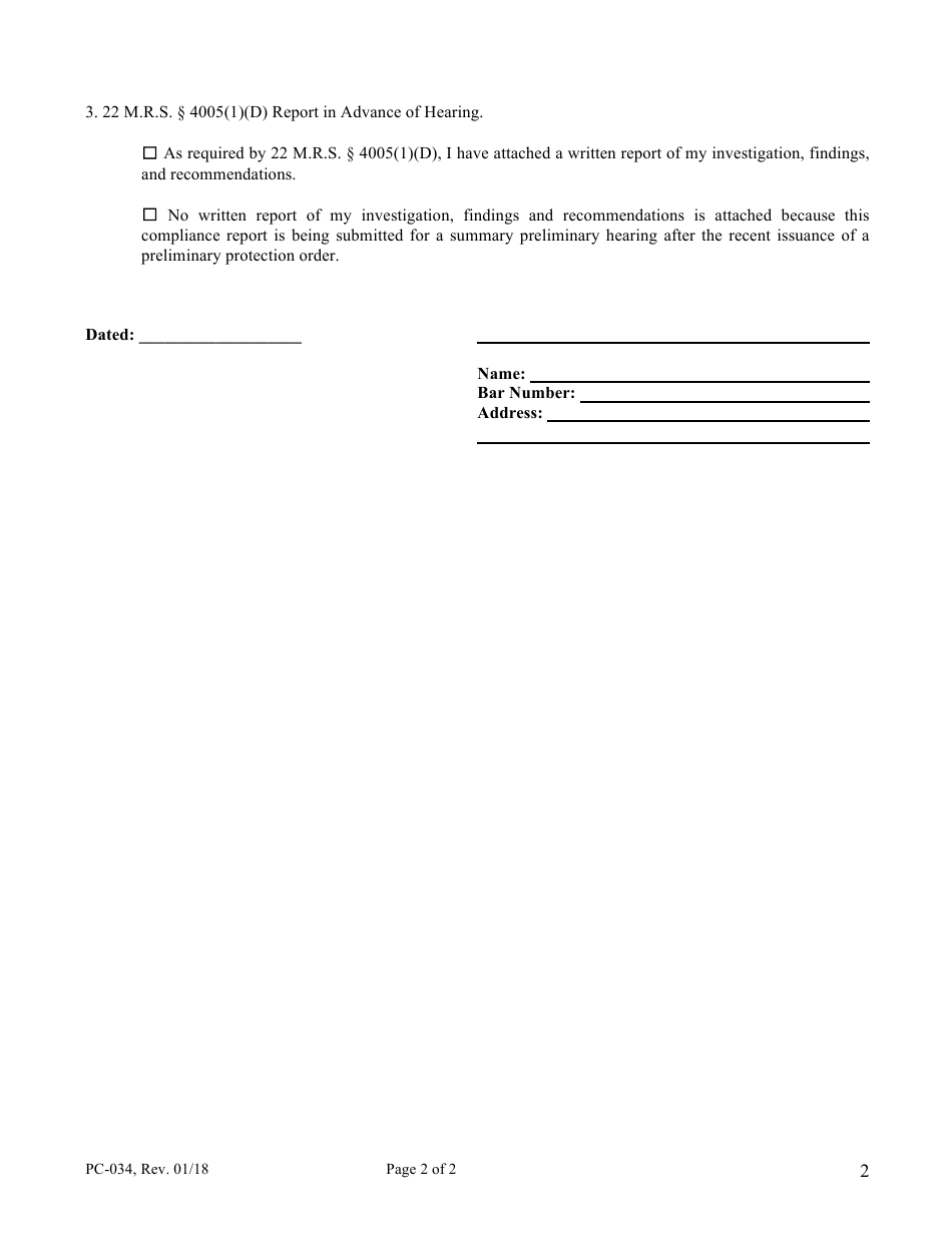 Form PC-034 Compliance Report of the Guardian Ad Litem - Maine, Page 2