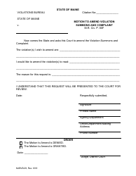 Document preview: Form MJBVB-09 Motion to Amend Violation Summons and Compliant - Maine